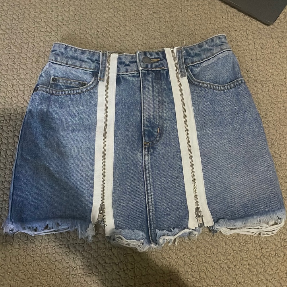 Carmar Denim Jean Skirt with White Zippers